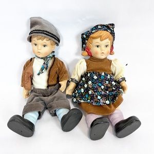Pair Hansel & Gretel Porcelain String Jointed Dolls Hummel Goebel By Oumlet